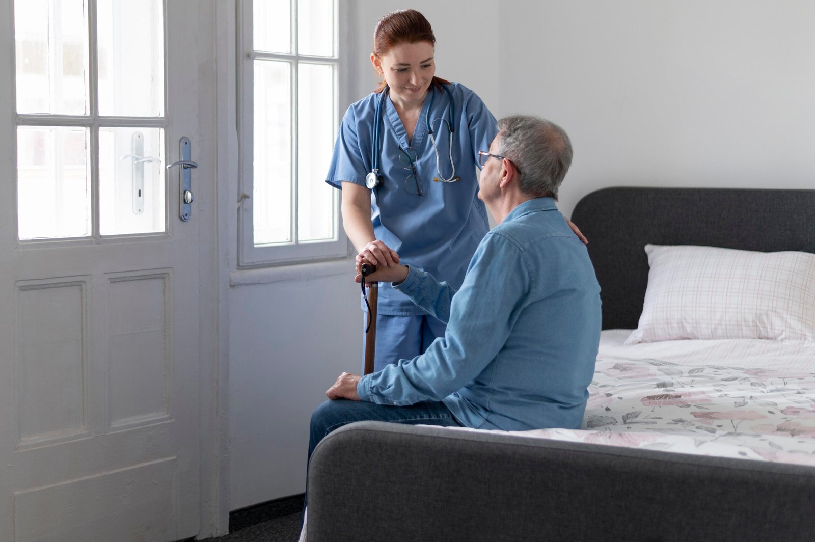 medium shot nurse checking man